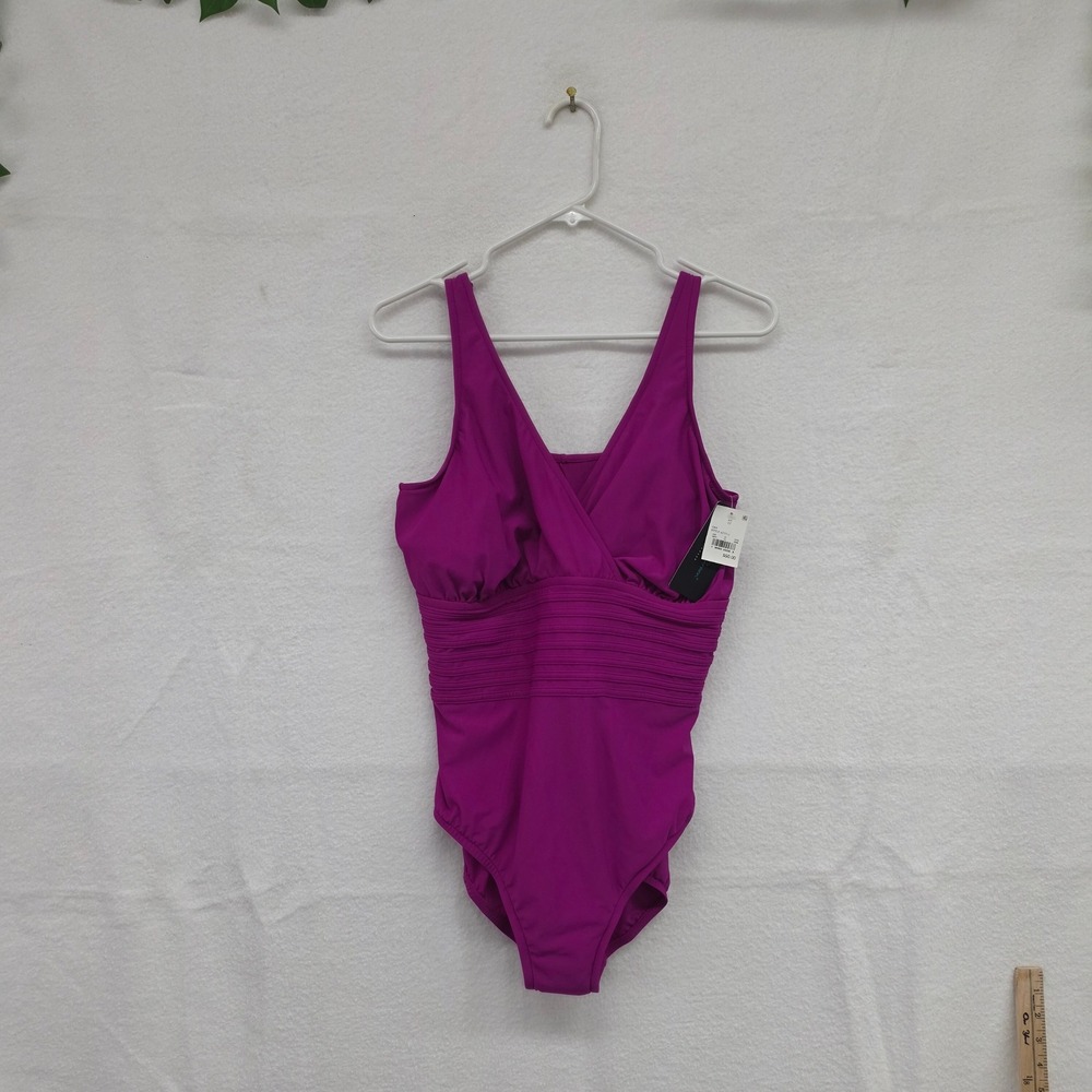 *NWT* Aqua Green Womens Magenta Purple V-Neck One Piece Swimsuit Size 17